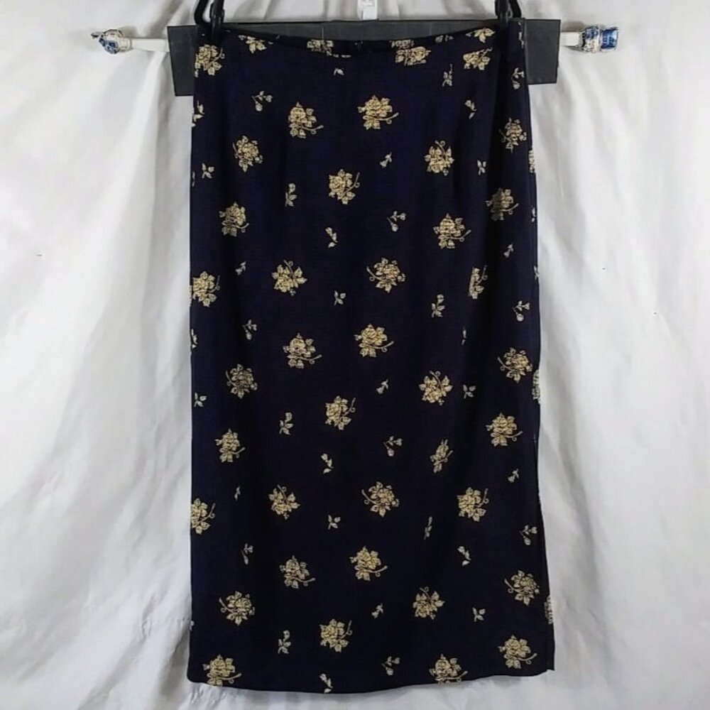 Source Unknown Women's Dark Blue Floral Pencil Knee Length Skirt Size 14